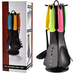 NEW  2505 7-piece set of colored handle nylon kitchenware with seat 9332