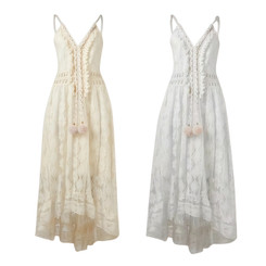 2507 NEW-Solid color suspender lace long dress 9524