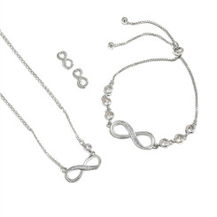 NEW  2507 8-Character Infinite Symbol Mobius 3pcs Necklace Earrings Bracelet 9526