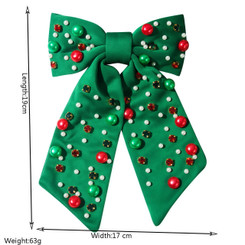 NEW 2509 Elegant Christmas Bow Hair Clip - Sparkling Rhinestone and Pearl Hair Accessories for Women, Party Festival Glam 9808