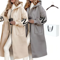 NEW  2510  ELLA Women's Statement Hooded Coat | Modern Patchwork Long Jacket | Elevated Essentials for Autumn/Winter Gift Bag 9914