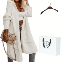 NEW  2510  ELLA Women's Light-Luxury Hooded Knit Cardigan  Longline Shawl Collar Coat  Gift Ready 9915