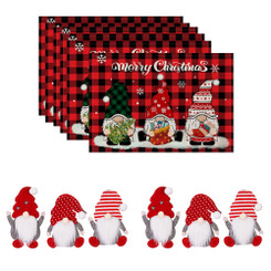 NEW  2510  Christmas Gnome Table Set – Placemats & Cutlery Covers 6pcs 9485