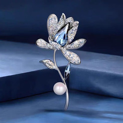 Serene Orchid Austrian Crystal & Pearl Brooch 9751