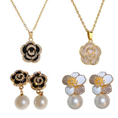 NEW 2510 ELLA Light Luxury And Niche Design Rose Titanium Steel Women's Jewelry Set Necklace & Earrings 9842