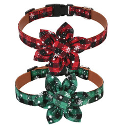 NEW  2510 Plaid Pet Collar with Flower – Adjustable Dog & Cat Collar 2Pcs 9492