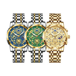 NEW 2512 POEDAGAR Men's Multi-Functional Skeleton Quartz Watch - Valentine's Day Edition with Gift Box 9891