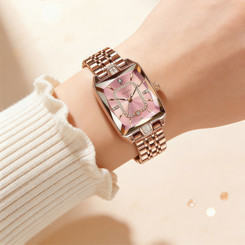 NEW  2512  Luxe Square Dial Rose Gold Women's Watch With Diamond Accents P917