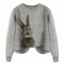 NEW 2602 Women’s Bunny Print Knitted Jumper – Light Grey B032
