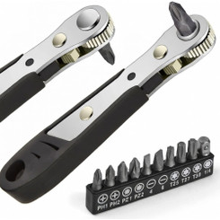 NEW 2603Mini Ratchet Wrench Set with 10 Screwdriver Bits Compact Repair Tool B058