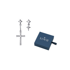 NEW 2603  925 Sterling Silver Cross Drop Earrings, Asymmetrical Dangle Stud Earrings for Women with Gift Box  Y027