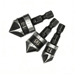 NEW 2603 3PCS Chamfer Drill Bit Set, Countersink Deburring Tool with Hex Shank (12/16/19mm) B076