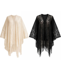 NEW Women’s Lace Kimono Cover Up Fringe Lightweight Beach Shawl L024