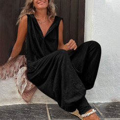 NEW 2603 Women’s Sleeveless Loose Jumpsuit | Casual Wide Leg Romper with Button Front, Relaxed Fit Summer Outfit B083