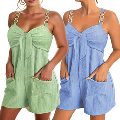 NEW 2603  Women’s Summer Playsuit Tie Front Strap Romper with Pockets Y060