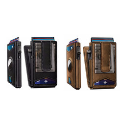 NEW 2605  RFID Blocking Slim Leather Wallet with AirTag Holder Pop-up Card Case Money Clip  Y103