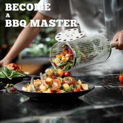 NEW 2605 2PCS Stainless Steel Rolling Grilling Basket Set BBQ Grill Cylinder Mesh Tube for Meat Vegetables Seafood J135