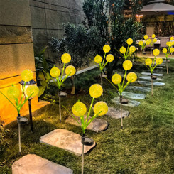 NEW 2606 Solar LED Dandelion Garden Stake Light Outdoor Waterproof Lawn Pathway Decorative Lamp Set of 4 B180