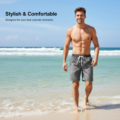 NEW 2606 Men Tropical Palm Leaf Print Swim Trunks, Quick Dry Drawstring Waist Beach Shorts Summer Holiday 2PCS  J167