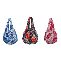 NEW 2606  Stretchy Ruched Floral Tote Bag Large Capacity Foldable Bubble Shopping Bag  Y158