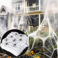 NEW 2607 Halloween Cotton Spider Web with 60PCS Fake Spiders Decoration B224