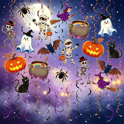 NEW 2607  48 Pack Halloween Hanging Swirl Decorations Ghost Pumpkin  Y192