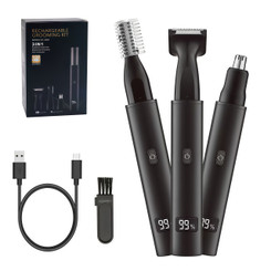 NEW 2607 3-in-1 Rechargeable Nose Hair Trimmer, Type-C Grooming Kit with LCD Display J208
