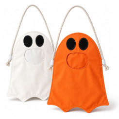 NEW 2608 Halloween Ghost Trick or Treat Bags for Kids – Reusable Candy & Sweet Bags with Handles, 2 Pack B245