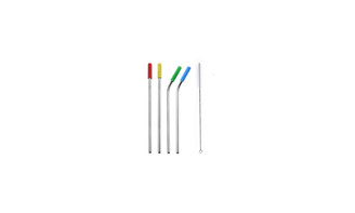 Stainless Steel Wide Drinking Straws with Colored Silicone Tops Pack of 4