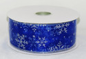 Buy holiday wired ribbon here. Silver sparkle snowflake royal blue sheer wide wired ribbon