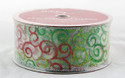 Shop now for Sparkly Red and Green Swirls on sheer White 2.5 inches Wide Wired Ribbon 50 yards