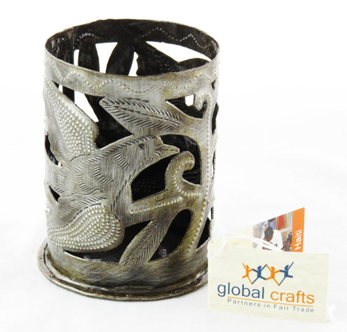 Click here to buy Haitian Steel Drum Metal Bird Artwork Candle Holder