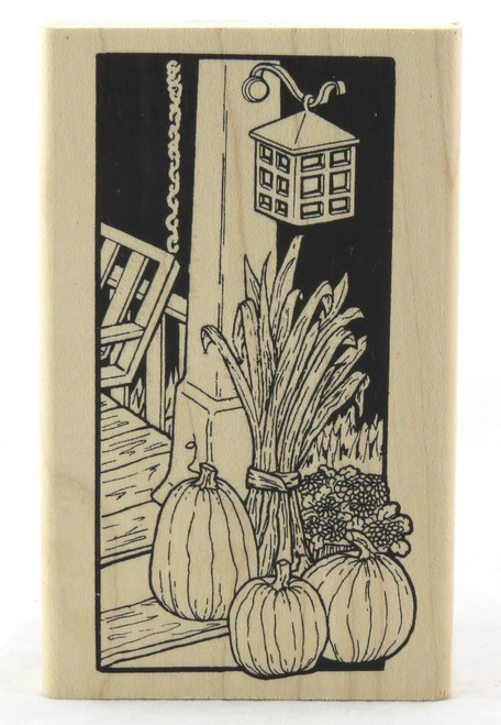 Shop here now for Inky Antics Fall Harvest Porch At Night Wood Mounted Stamp