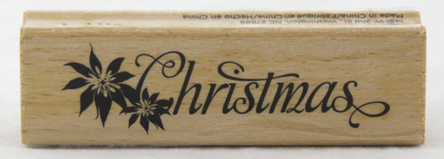 Shop now for this Poinsettia and Christmas Script Wood Mounted Rubber Stamp