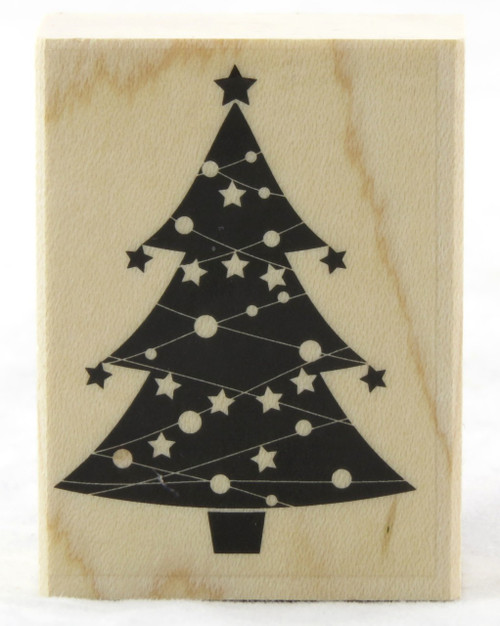 Christmas Tree With Stars Wood Mounted Rubber Stamp Hero Arts