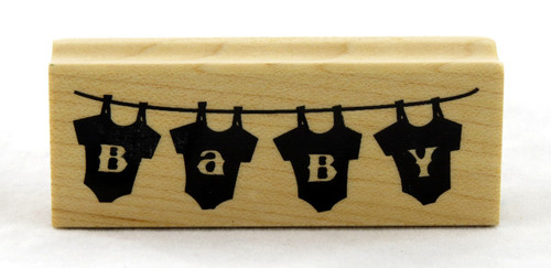 Baby Onesies on the Line Wood Mounted Rubber Stamp Inkadinkado