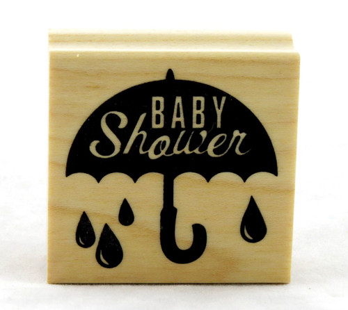 Baby Shower Umbrella Wood Mounted Rubber Stamp Inkadinkado