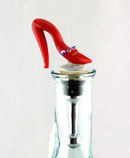Red High Heel Ladies Shoe Art Glass Metal Bottle Topper