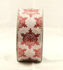 Red Sparkle Snowflakes on White Satin Wide Wired Ribbon 50 yards