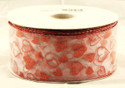 Adore Red Sparkle Hearts on Sheer White Wide Wired Ribbon 50 Yards