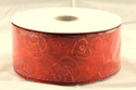 Forever More Red Swirl Hearts on Sheer Red Wide Wired Ribbon 50 Yards