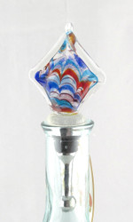 Red Blue Multi-colored Square Art Glass Metal Bottle Topper