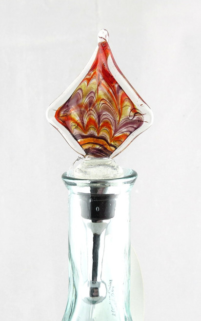 Gold Red Purple Multi-colored Square Art Glass Metal Bottle Topper