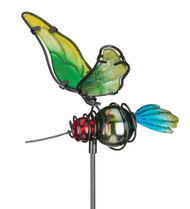 Hummingbird Glass Metal Plant Garden Stake