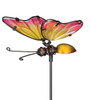 Pink Yellow Butterfly Glass Metal Plant Garden Stake