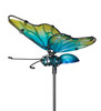Blue Yellow Butterfly Glass Metal Plant Garden Stake