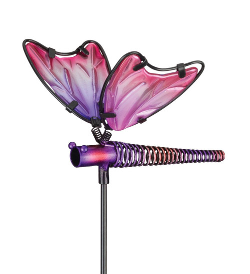 Pink Purple Dragonfly Glass Metal Plant Garden Stake