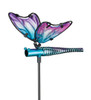 Blue Purple Dragonfly Glass Metal Plant Garden Stake