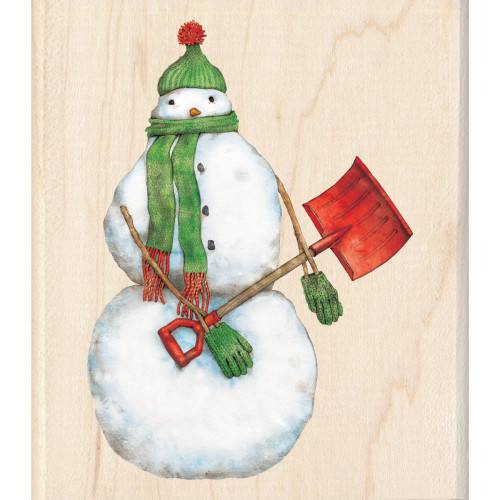 Snowman Shoveler Wood Mounted Rubber Stamp Inkadinkado