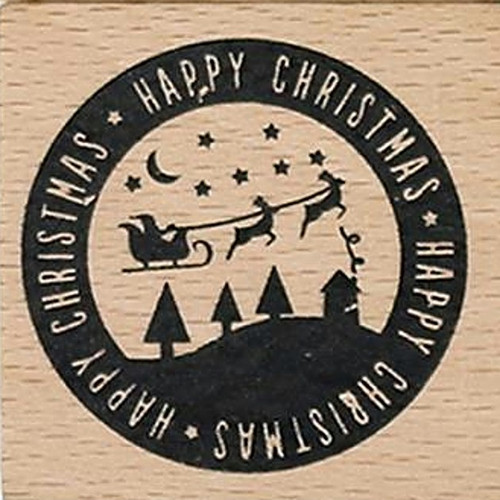 Santa In Flight Merry Christmas Wood Mounted Rubber Stamp Dovecraft